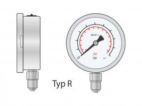 Bourdon tube pressure gauge 0…100 bar/psi
